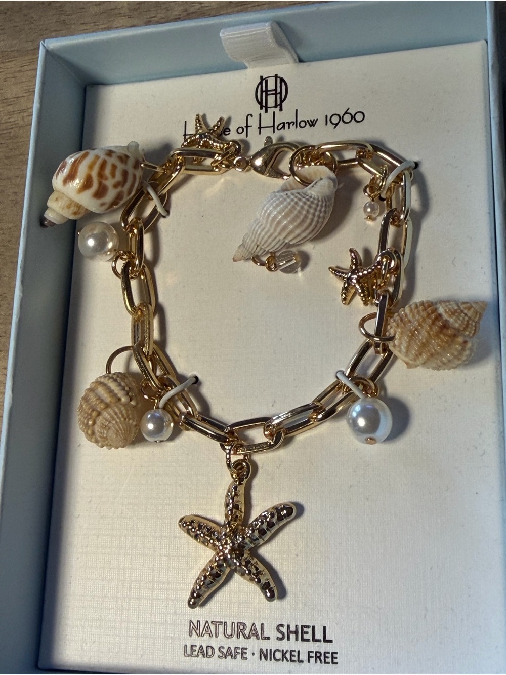 House of Harlow 1960 Gold-tone Shell & Starfish Charm Bracelet with Pearls